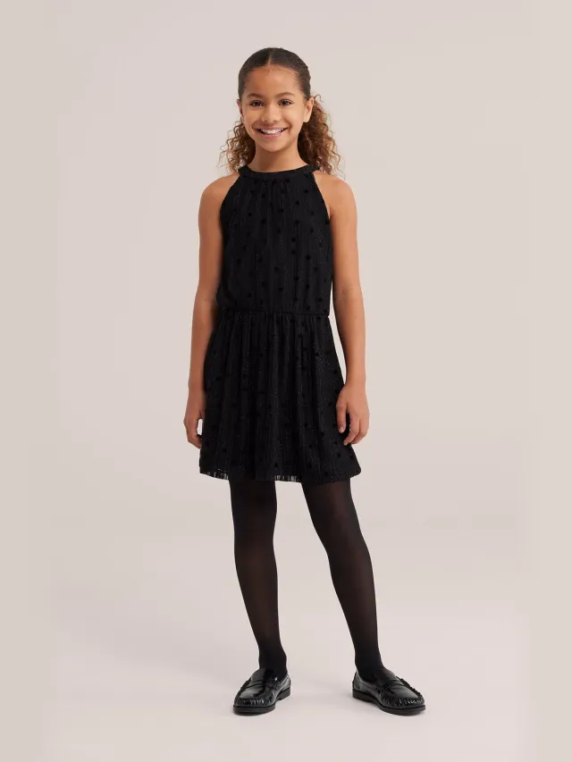 WE Fashion Meisjes jersey jurk met structuur en glittergaren Black