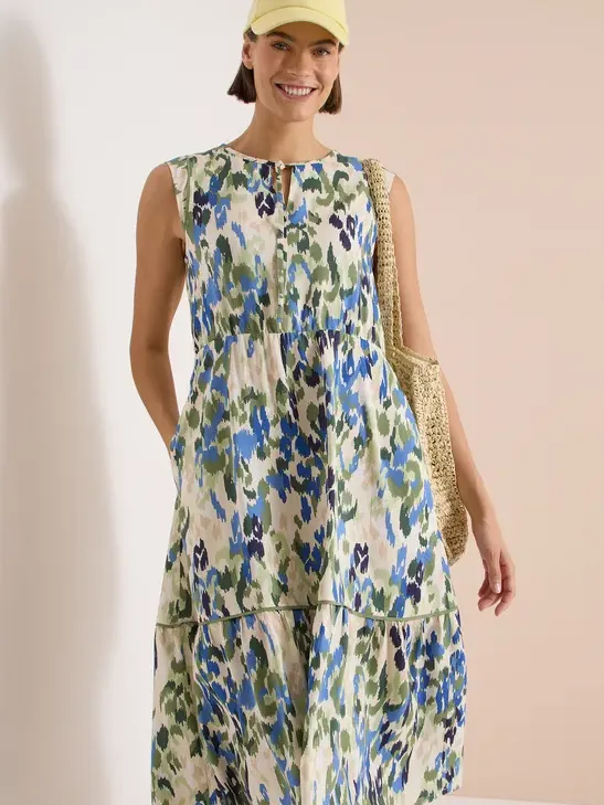 cecil Midi-jurk met split in de hals en print Beige