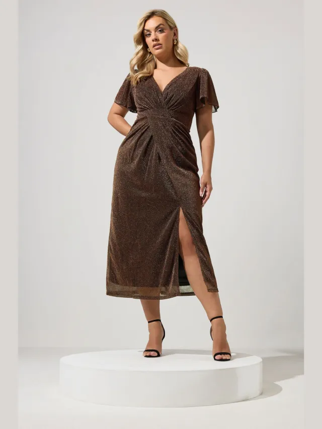 Yours London Gouden Metallic Wikkeljurk-60 Gold