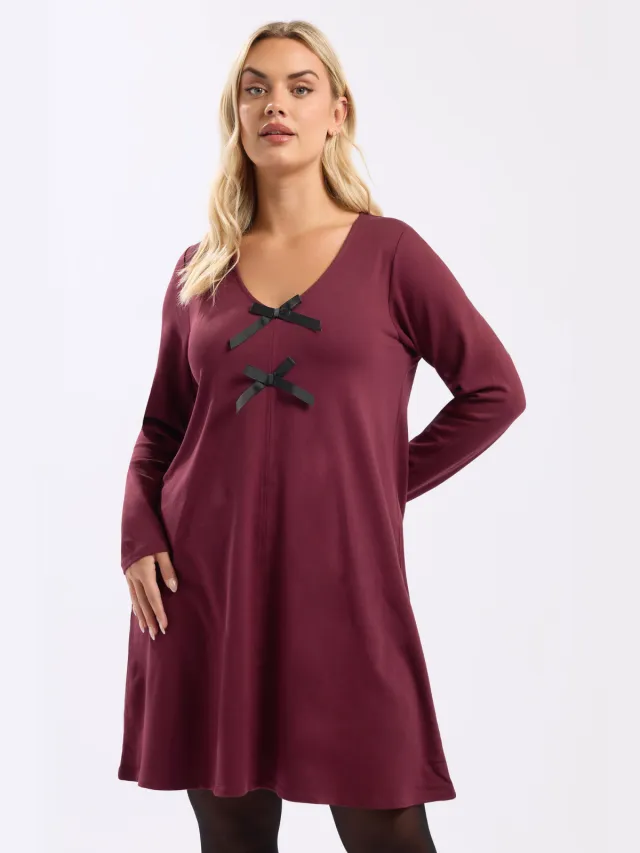 Yours Bourgondischrode Tuniekjurk Met Strikdetail rood, foto 4