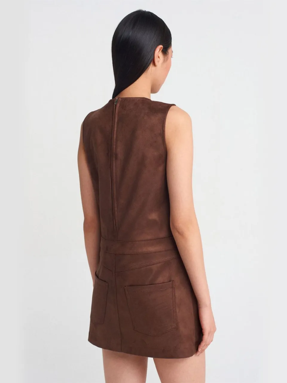 Dilvin Mouwloze Faux Leather Mini-jurk kastanjebruin, foto 2