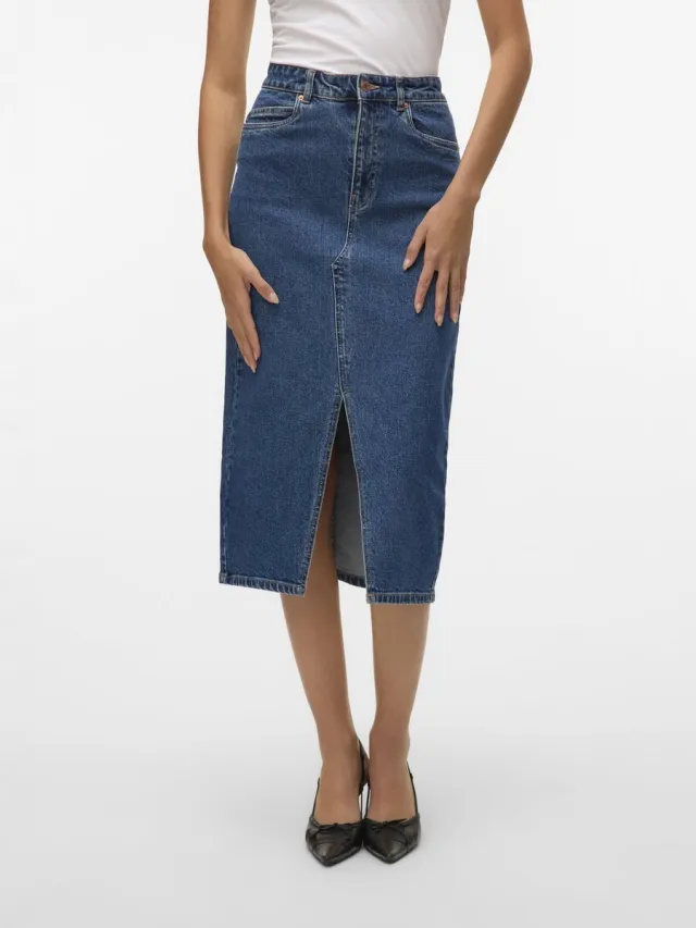 Vero Moda VMVERI HR CALF DENIM SKIRT GA MIX NOOS - Dames - Rokken Medium Blue Denim