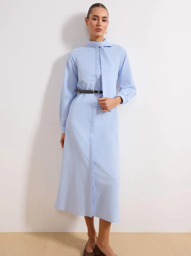 Turkishsouq Dames maxi-jurk, plat model, lang, casual/dagelijks, A-lijn model, geschikt voor hijab Blauw