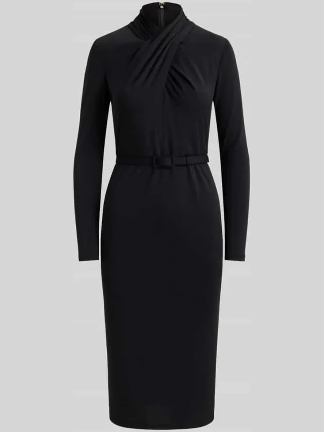Lauren Ralph Lauren Midi-jurk met gedrapeerde wikkelcol zwart, foto 2