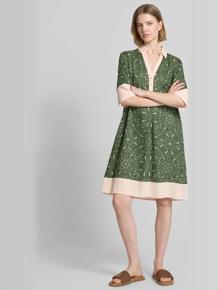 Christian Berg Woman Selection Knielange jurk met polokraag en korte knoopsluiting olijfgroen, foto 4