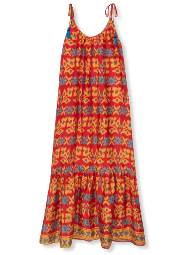 el.résidu dames vegan Midi Jurk Myra Rood Blauw