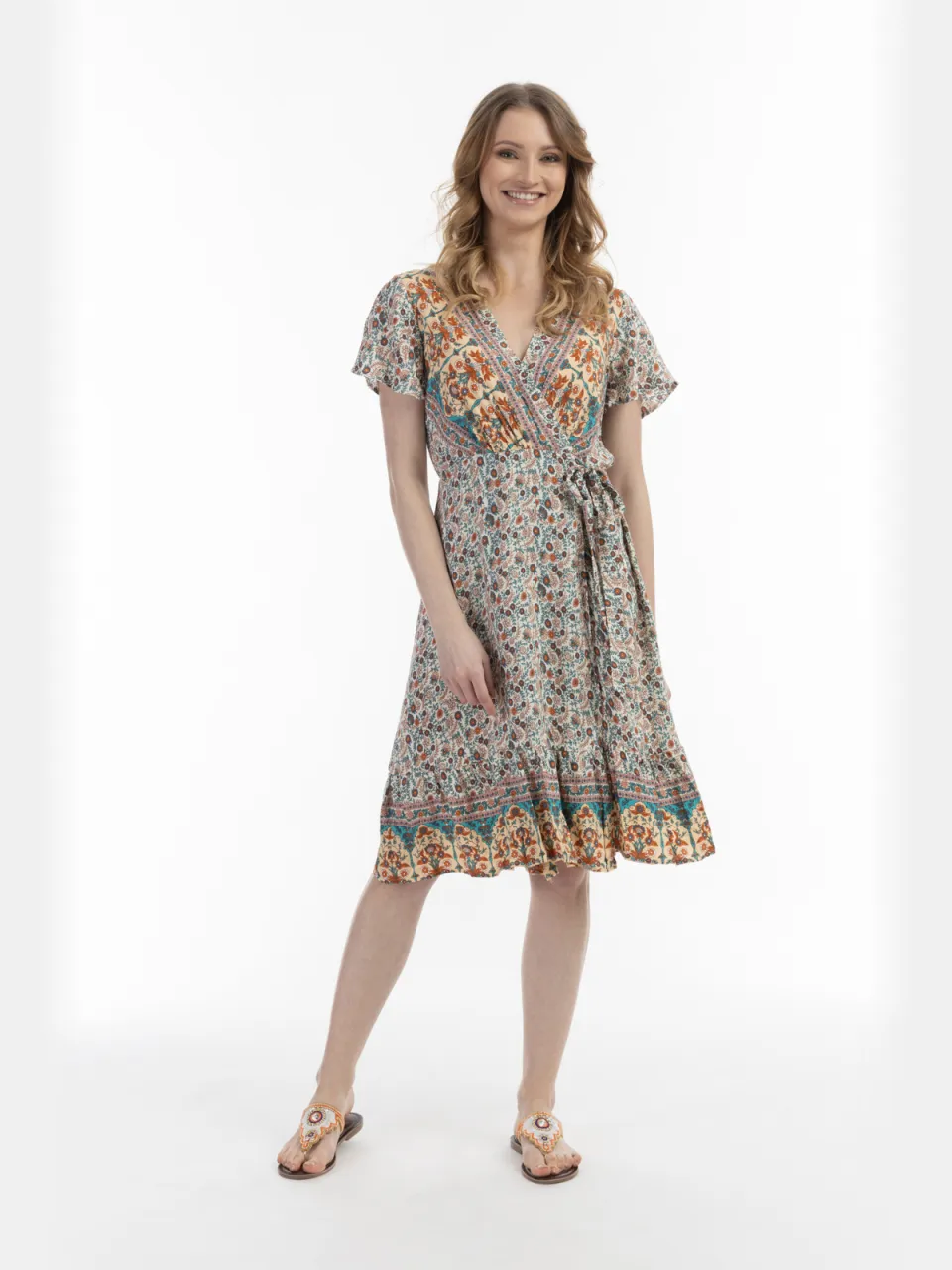 Usha Zomerjurk Dames Wol Wit Veelkleurig