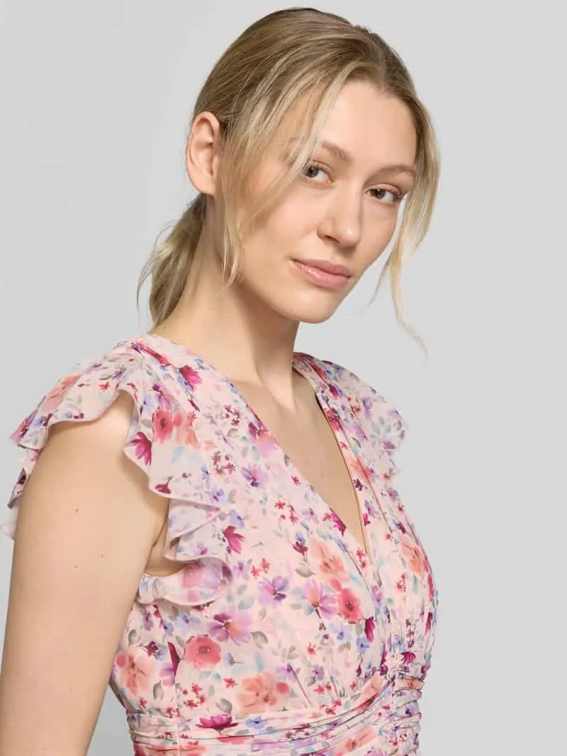 Jake*s Cocktail Avondjurk van chiffon met een florale all-over print abrikoos gemêleerd, foto 4