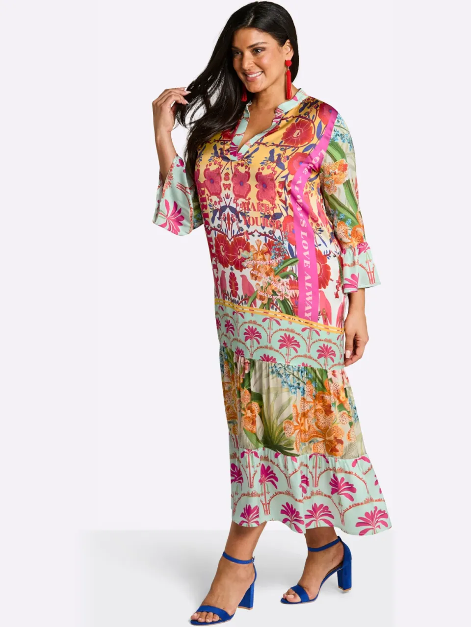 Maxi-jurk mint/pink bedrukt