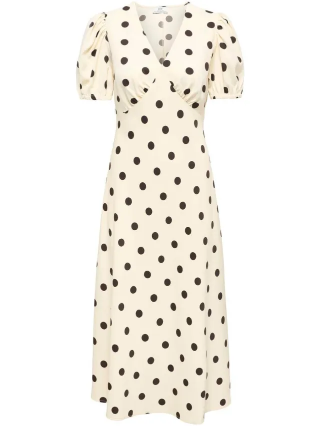 JDY midi jurk met stip wit Wit/donkerbruin