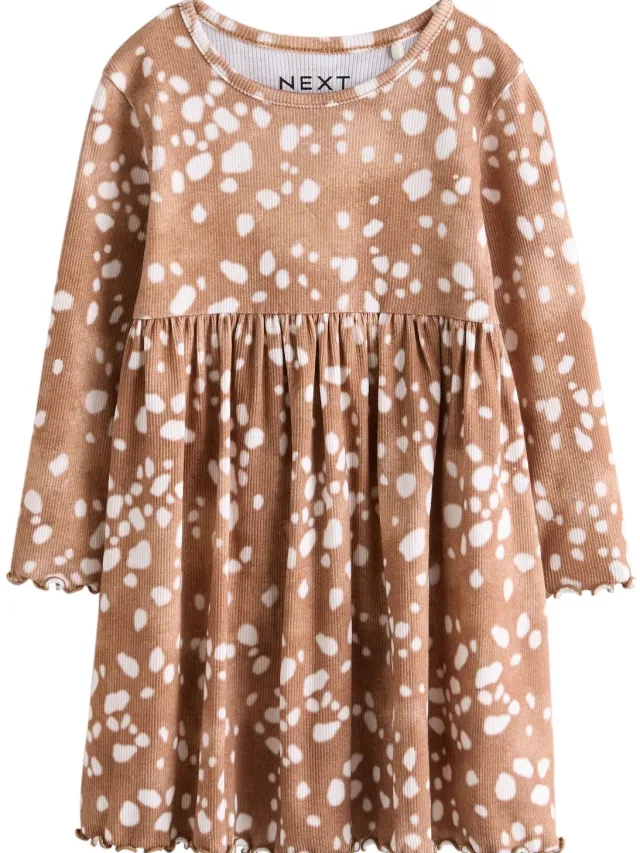 Next Meisjes - Geribbelde jurk met lange mouwen - Bruin Brown Deer