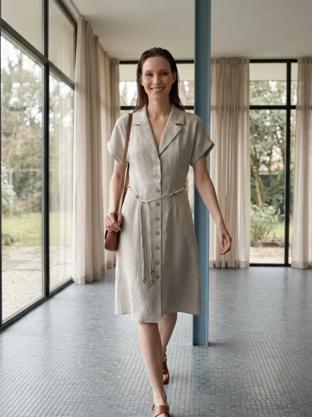 MyFashion Katoenen Poplin Mini Hemdjurk Steen