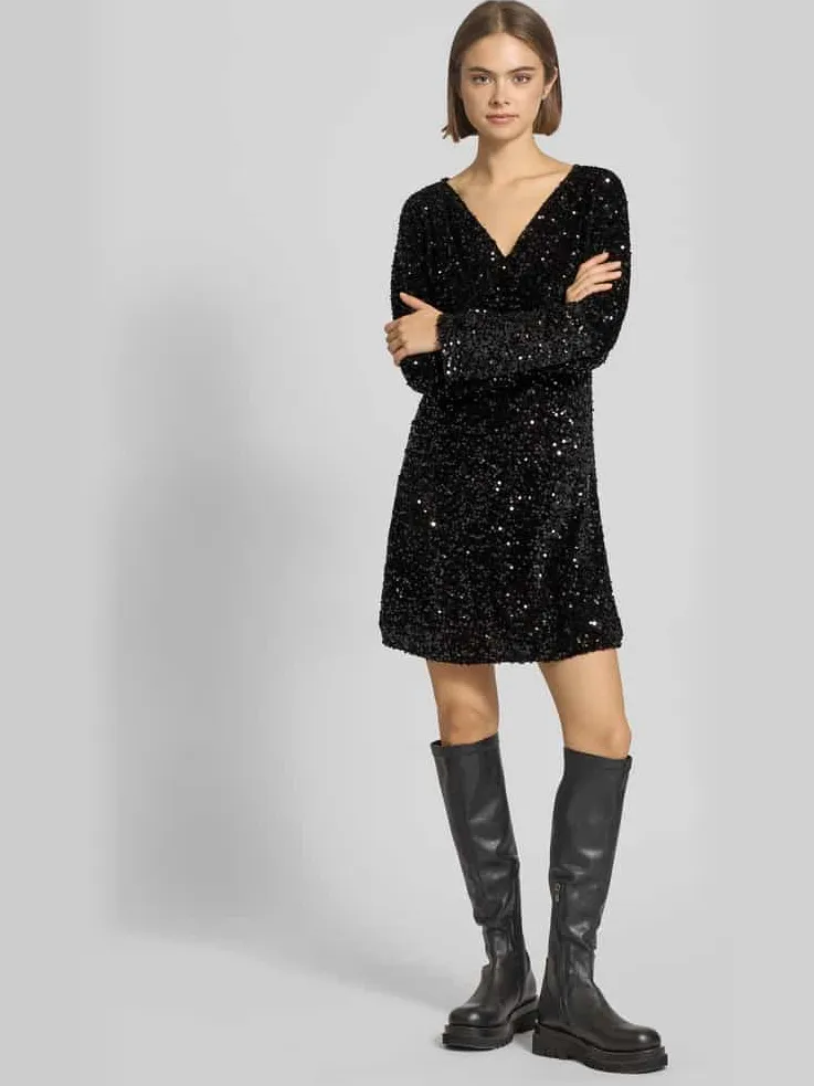 Pieces Mini-jurk met pailletten van fluweel, model 'KAM' zwart, foto 4