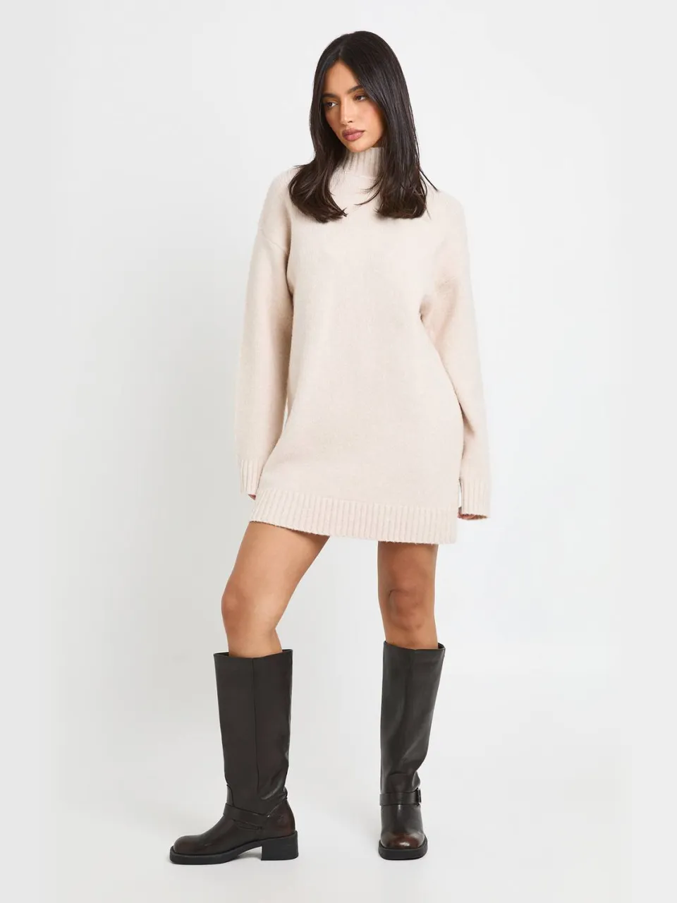 boohoo Dames Gebreide Mini-jurk Met Hoge Col steen, foto 2