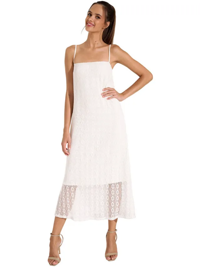 Lisca Jurk Lisca Zomerse maxi jurk met bandjes Rimini Wit