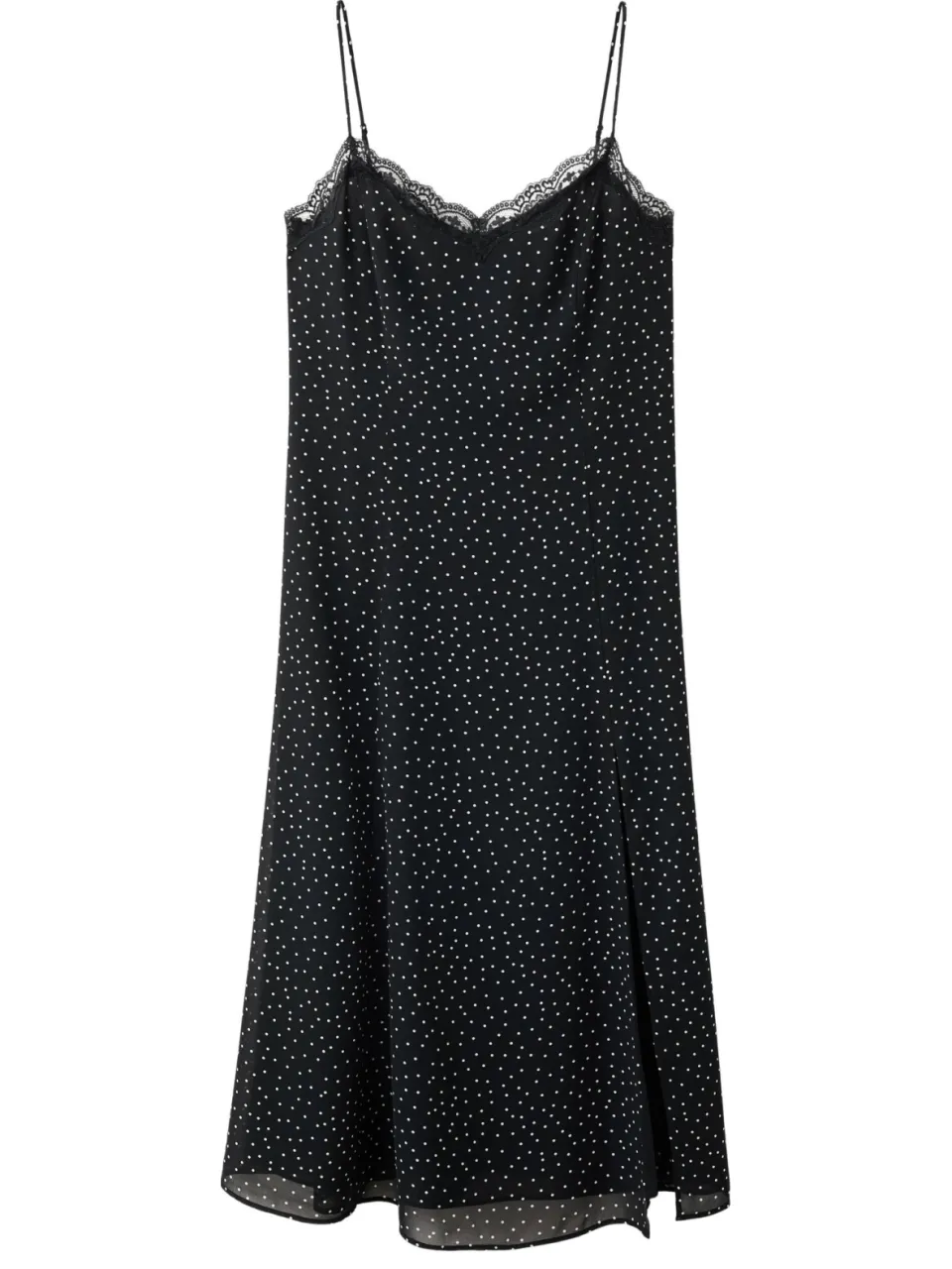 Mango midi zomerjurk met split en stippen - zwart, foto 2
