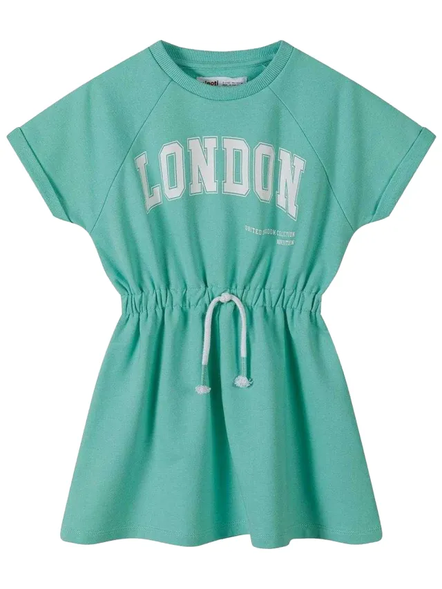 Minoti Meisjes Text Fleece Elastische Taille Oversized Jurk (Groen)