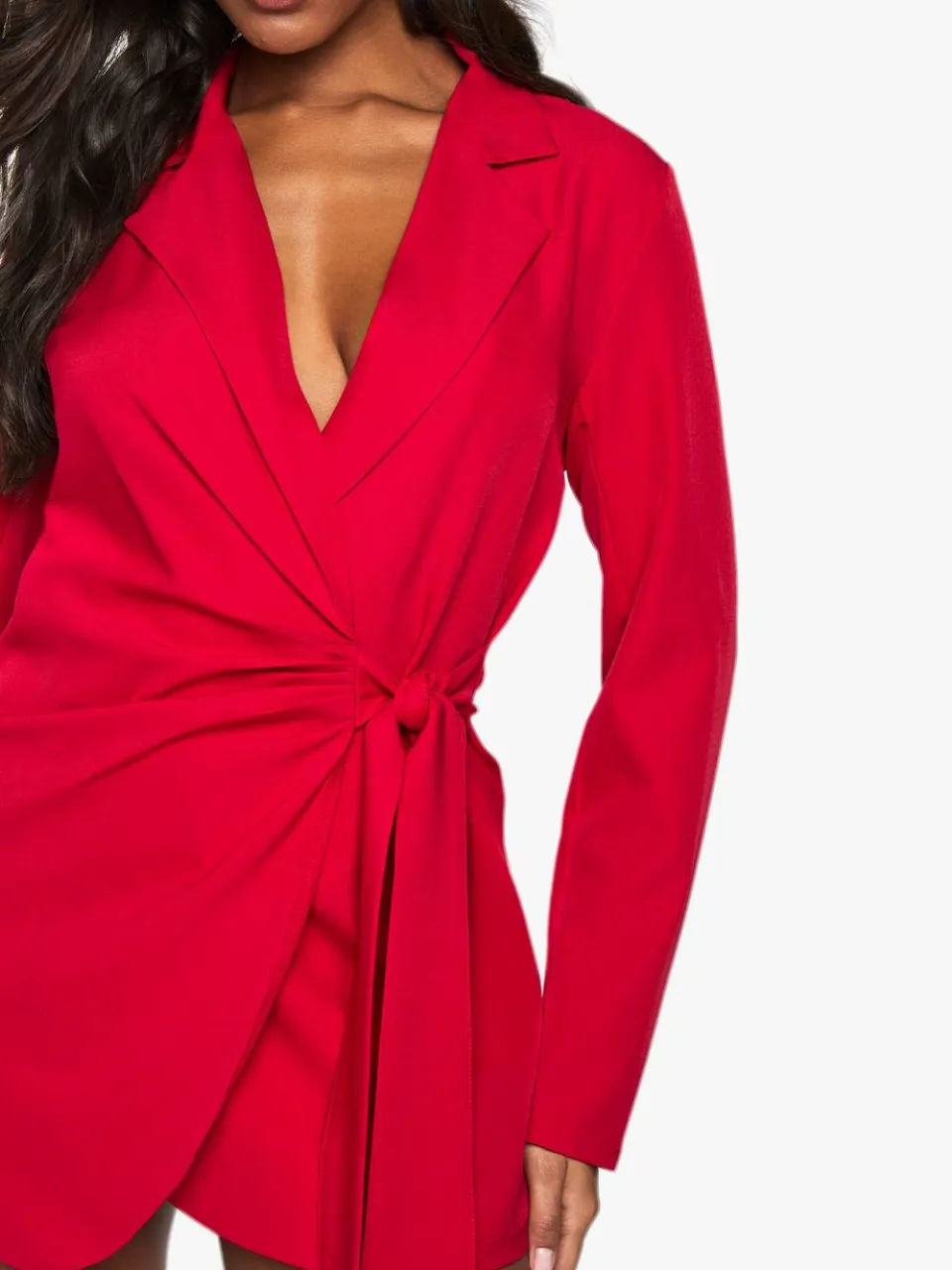 boohoo Dames Linnenlook Wrap Drape Front Op Maat Gemaakte Blazerjurk rood, foto 3