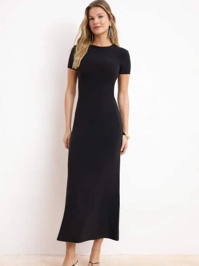 Trendyol TRENDYOLMİLLA Dames Zwart Effen Maxi Kort Casual A-lijn Jurken