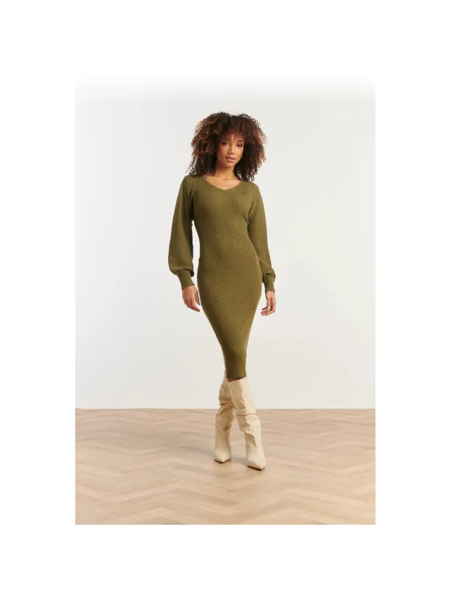 Smashed Lemon Dameslurex gebreide midi jurk Bruin/Groen