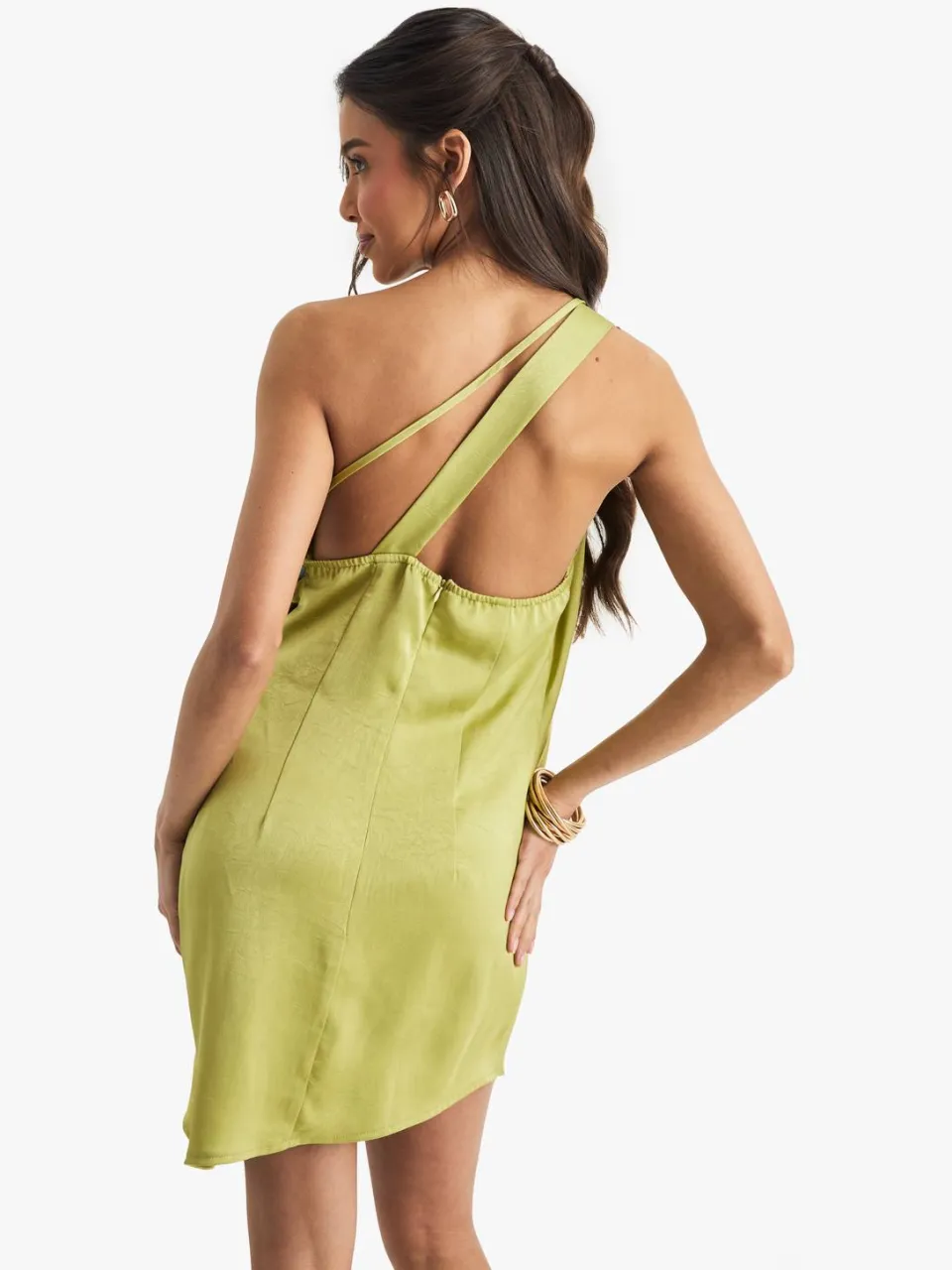 boohoo Dames Satijn Cowl Mini Jurk groente, foto 2