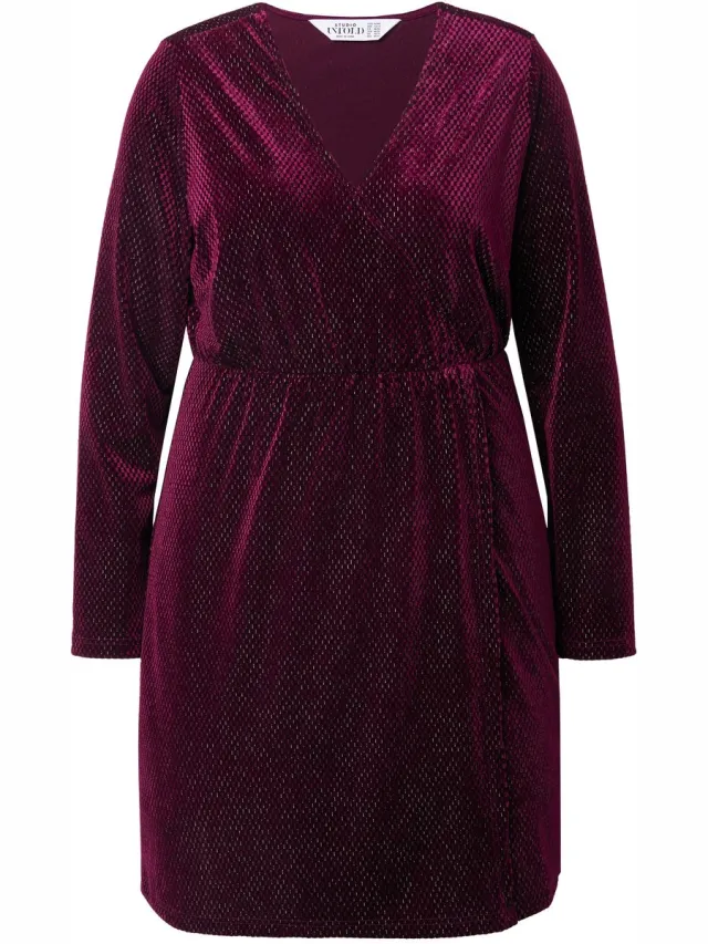 Studio Untold Dames - Fluwelen jurk A-lijn glittereffect wikkellook - Donker kersenrood - Maat 54+