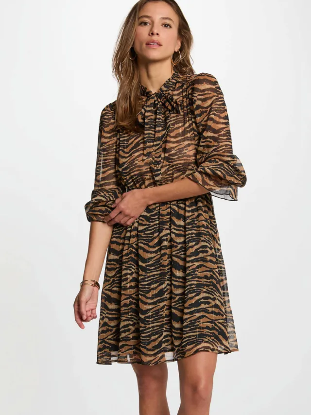 Morgan mini jurk met zebraprint - bruin bruin / zwart