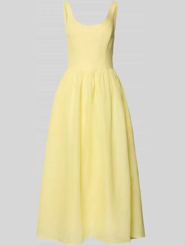 bardot midi-jurk van ramie model 'LAWRENCE SCOOP' geel, foto 2
