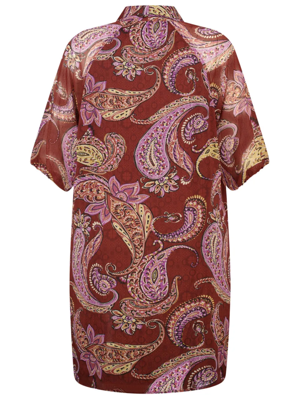MS Mode Plus Size korte bohemian jurk met ceintuur en paisley - donkerrood/roze, foto 3