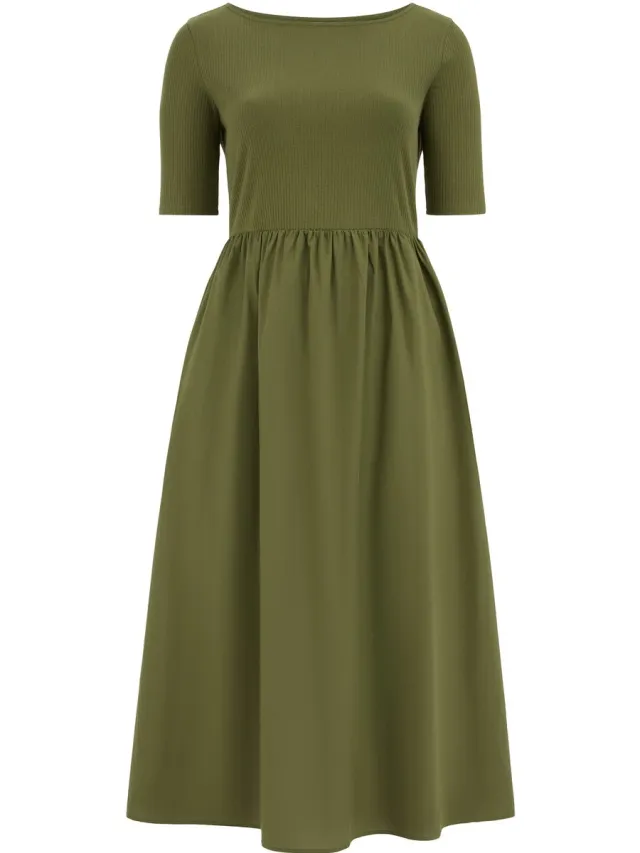 WE Fashion Dames jersey maxi jurk - Curve Olive green