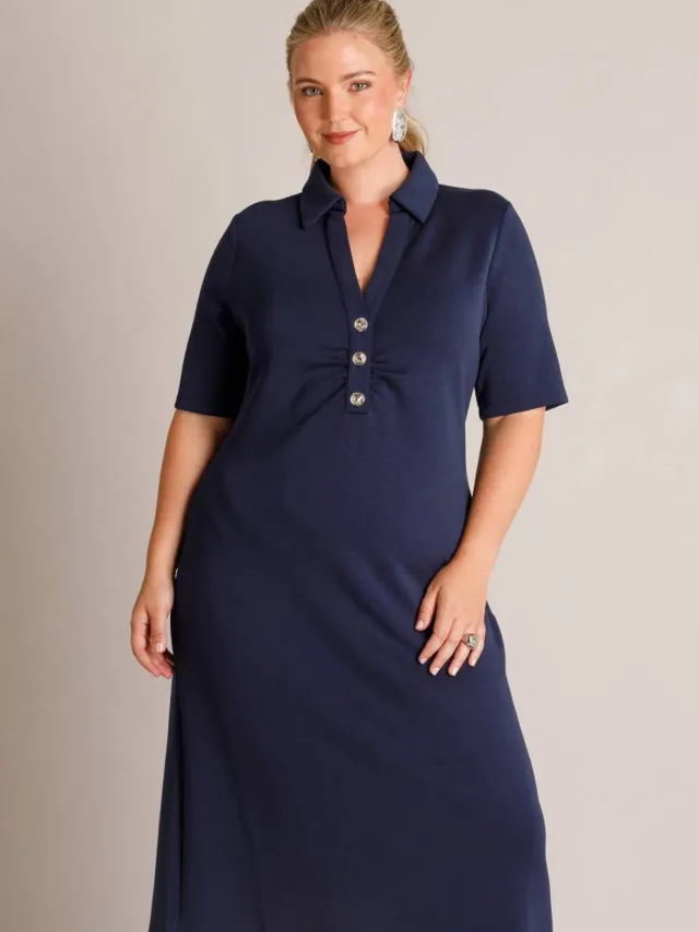 Yest Curve jurk met kraagje Plus Size - donkerblauw