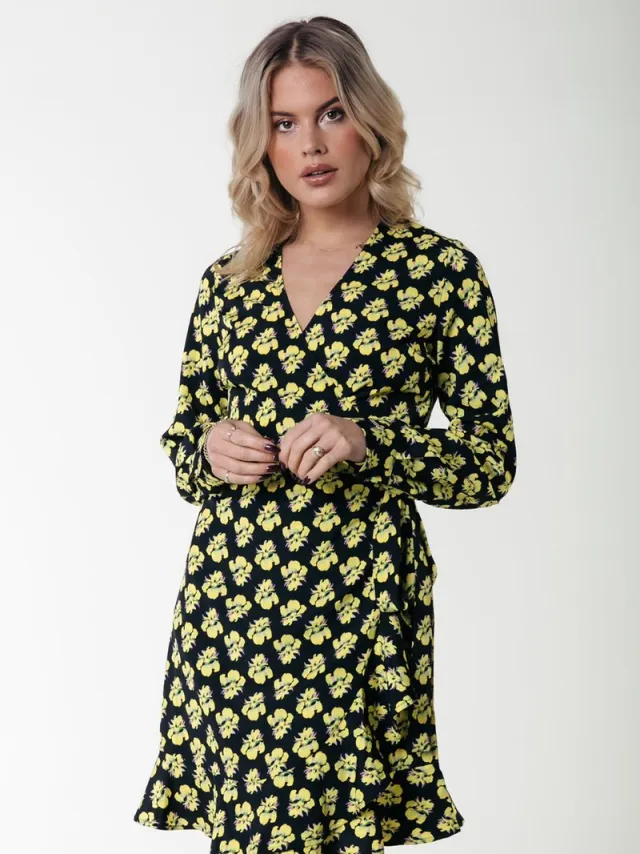 Colourful Rebel Telsi Small Flower Wrap Dress Bright yellow