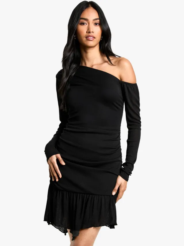 boohoo Dames Burnout Mesh Gerafelde Mini Jurk Zwart