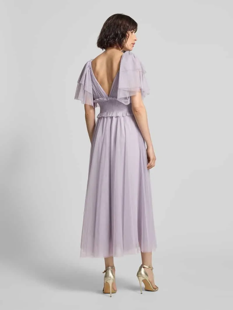 Lace & Beads midi-jurk met smokdetail en V-hals lila, foto 3
