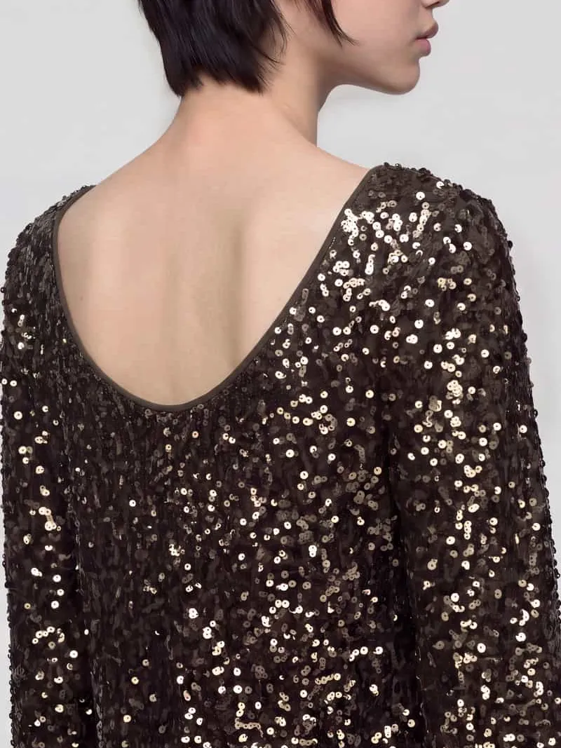 Only paillettenjurk donkerbruin/goud, foto 8