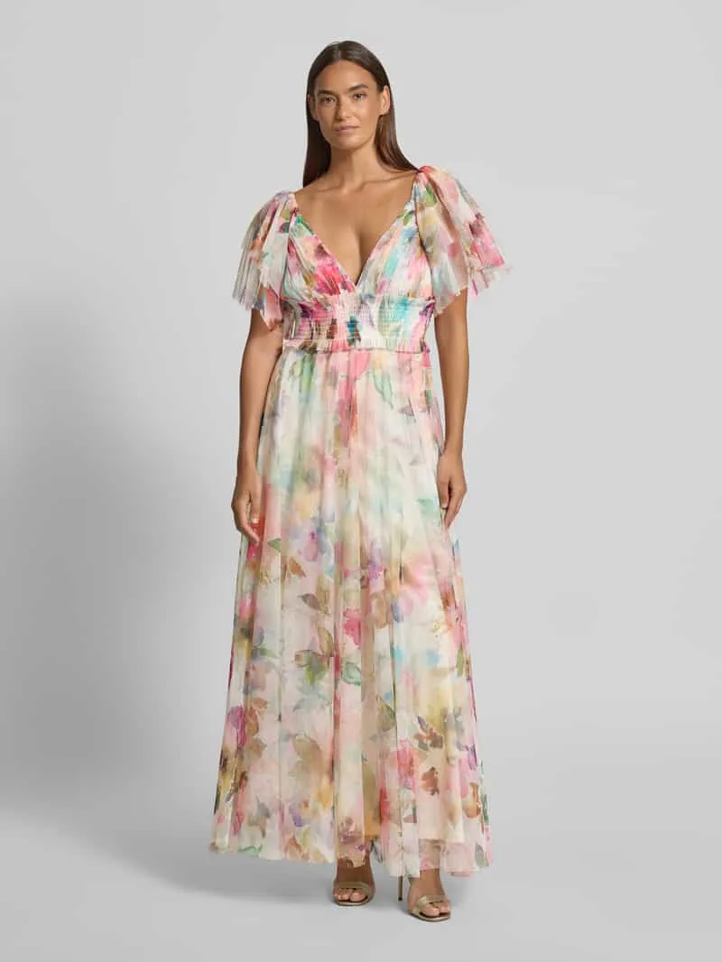 Lace & Beads maxi-jurk met tailleband in all-over look Lichtgeel