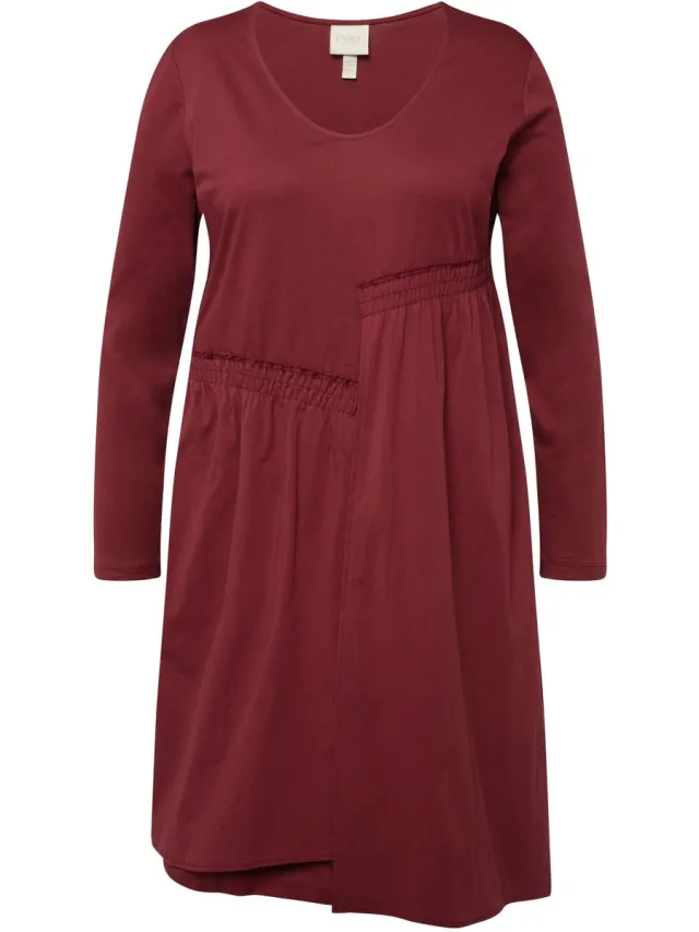 Ulla Popken Dames - Mini-jurk asymmetrische rok V-hals lange mouwen - Bes - Maat 54+