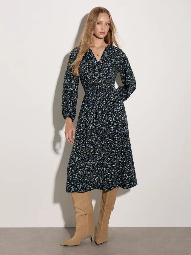 Apricot Midi-jurk van crêpe met kleine bloemenprint Marine
