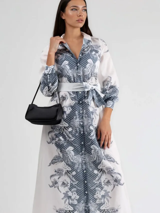 MSN Collection Bloemenriem Midi Jurk Veelkleurig