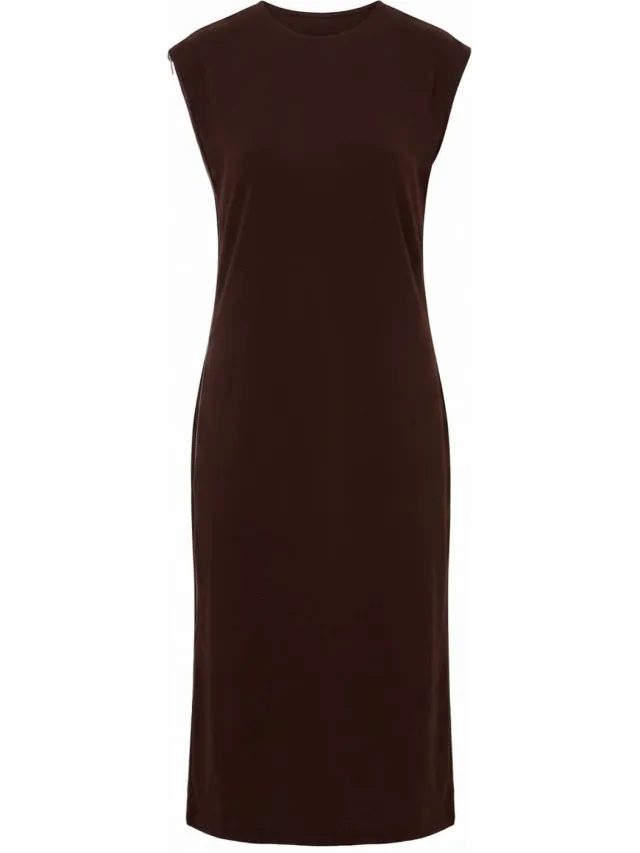Trendyol TRENDYOLMİLLA Dames Bruin Effen Midi Mouwloos Shift-model Jurken