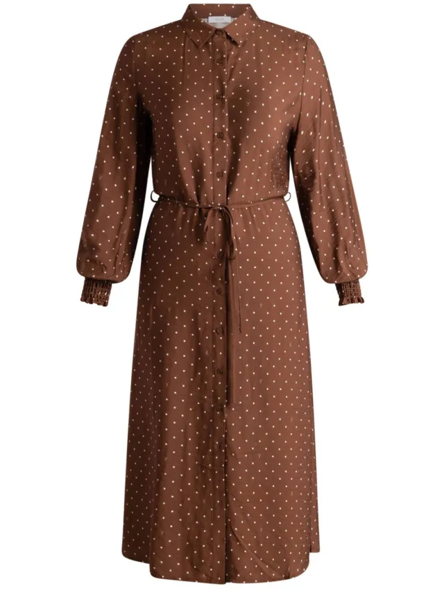Yest Curve jurk met ceintuur en print Plus Size - bruin Bruin/wit