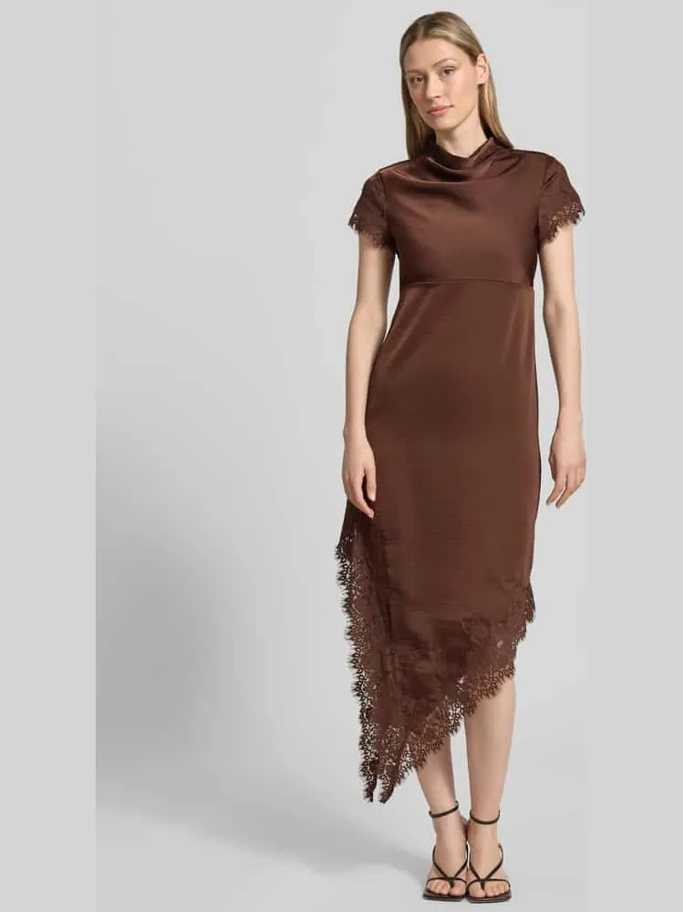 Vero Moda A-lijn avondjurk van satijn model 'RITA' Donkerbruin