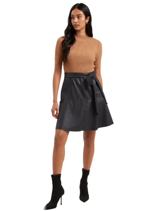 Ted Baker Olivia Gebreide Top Met Rok Van Imitatieleer, Marineblauwe Jurk Donkergrijs