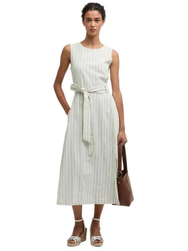 Barbour Inez Mouwloze Midi-jurk Wit S Vrouw Spearmint Stripe