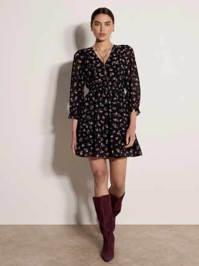 Apricot Mini-jurk met vintage, fijne bloemenprint Mauve