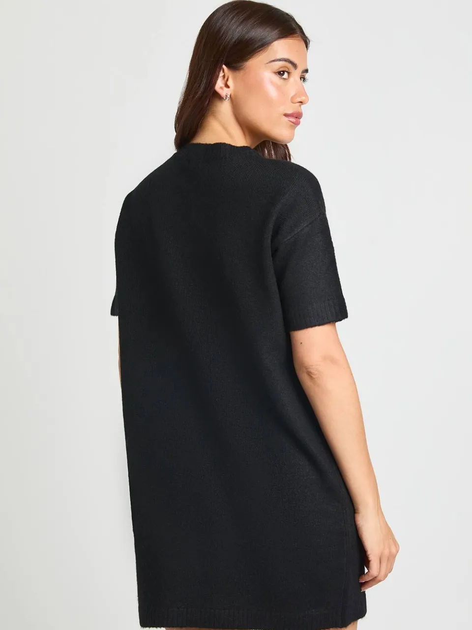 boohoo Dames Gebreide Mini-jurk Met V-hals En Korte Mouwen zwart, foto 3
