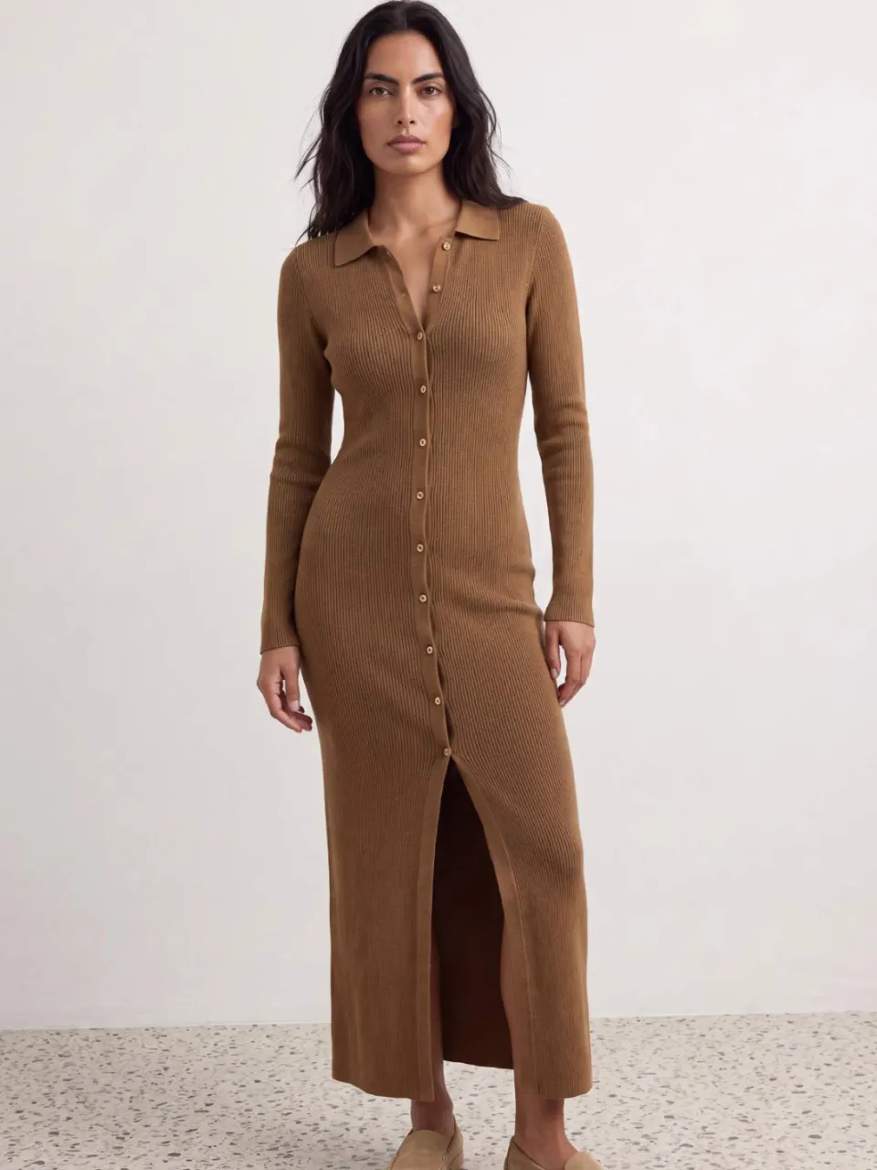Trendyol TRENDYOLMİLLA Dames Bruin Effen Midi Lang A-lijn Jurken