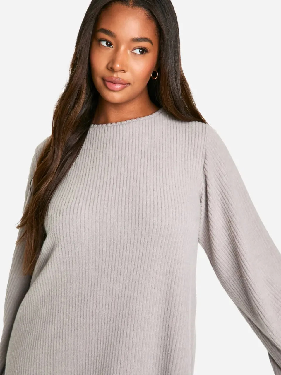 boohoo Dames Plus Soft Rib Tie-back Smock Jurk grijze mergel, foto 4