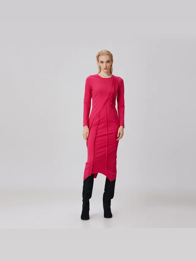 S&J Weekends Jurk met asymmetrische structuurlijnen Fuchsia