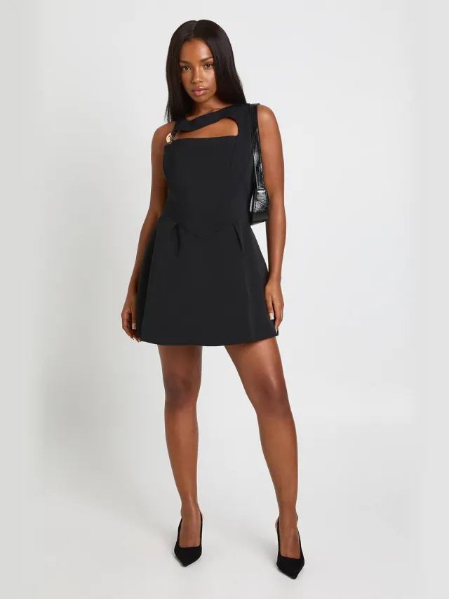 boohoo Dames Gouden detail uitgesneden mini skaterjurk Zwart